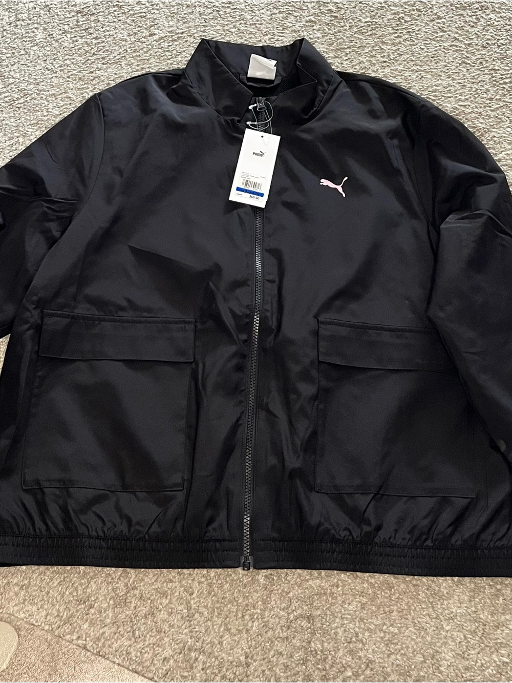 Puma Black Woven Jacket with Pink Puma Logo NWOT